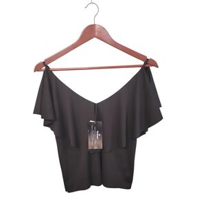 Vivalace Lady In Lace New Elegant Crop‎ Black Ruffle Whimsigoth Fairycore Top Sm